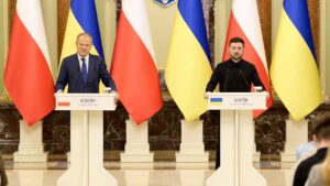 Спілкування Володимира Зеленського й Дональда Туска з медіа