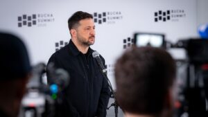Пресконференція Володимира Зеленського під час Бучанського саміту